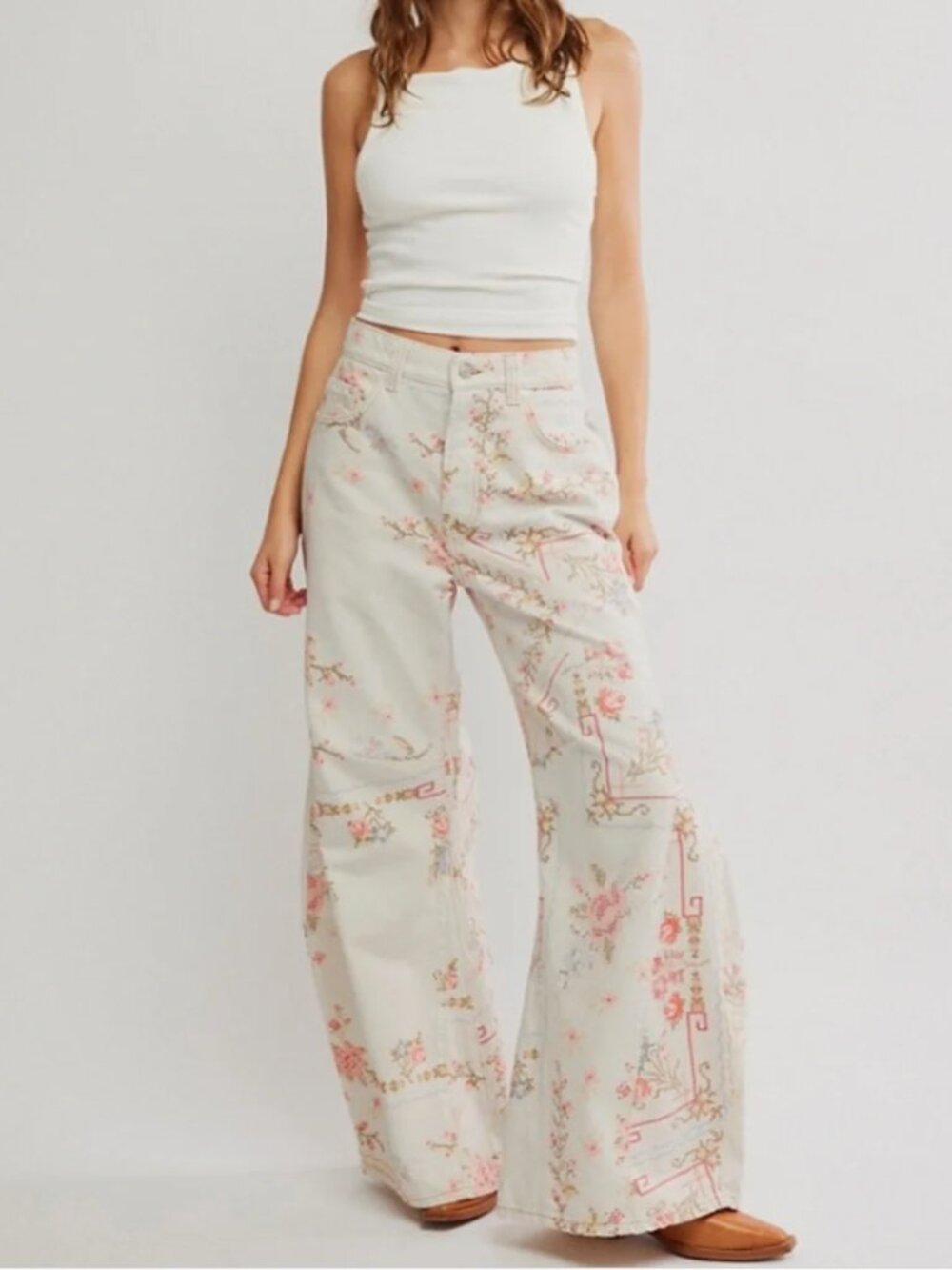 NWT Free People We The Free Eden Printed Wide-Leg Jeans Size 28